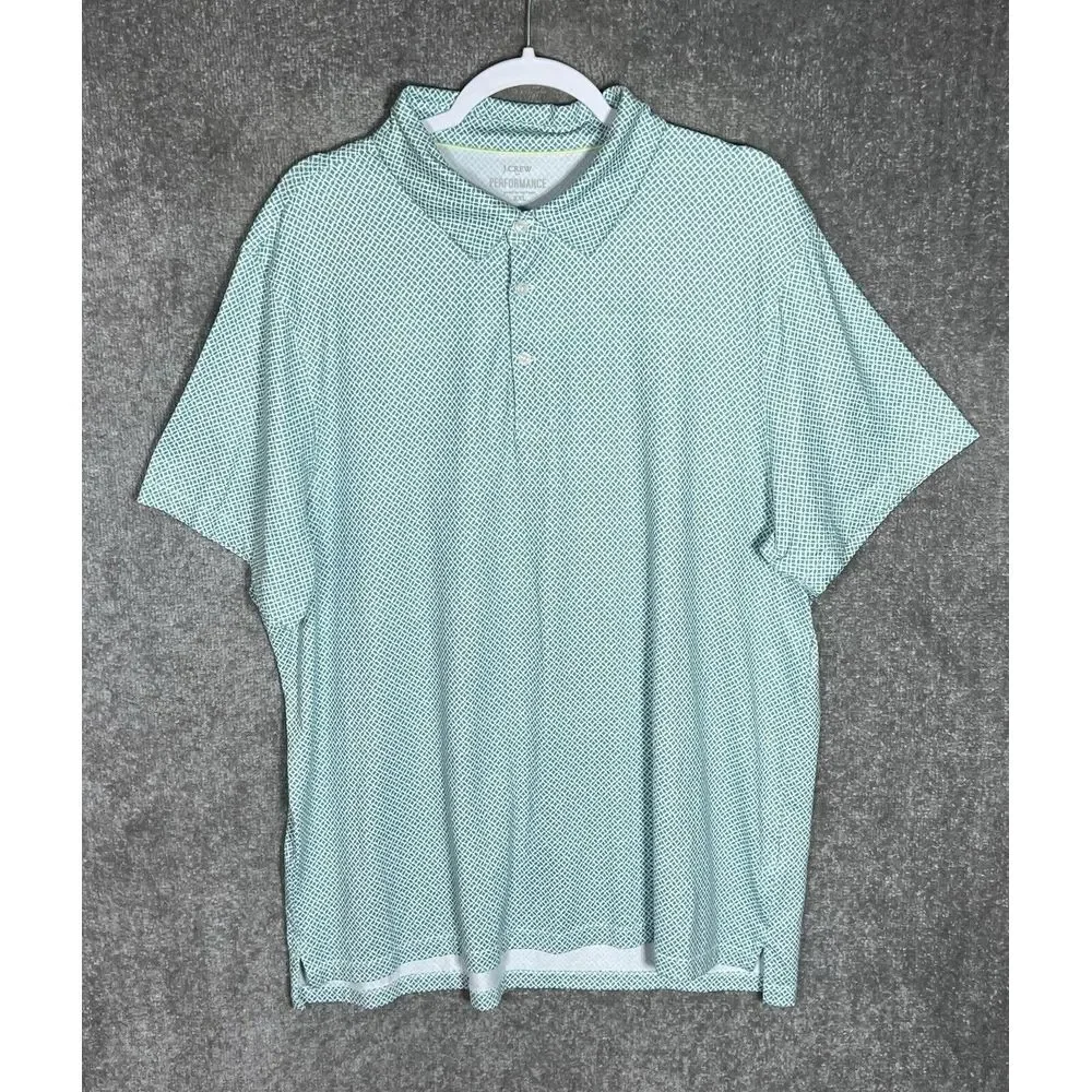 J Crew Performance Polo Shirt Mens Size‎ XXL Green Geometric Moisture Wicking